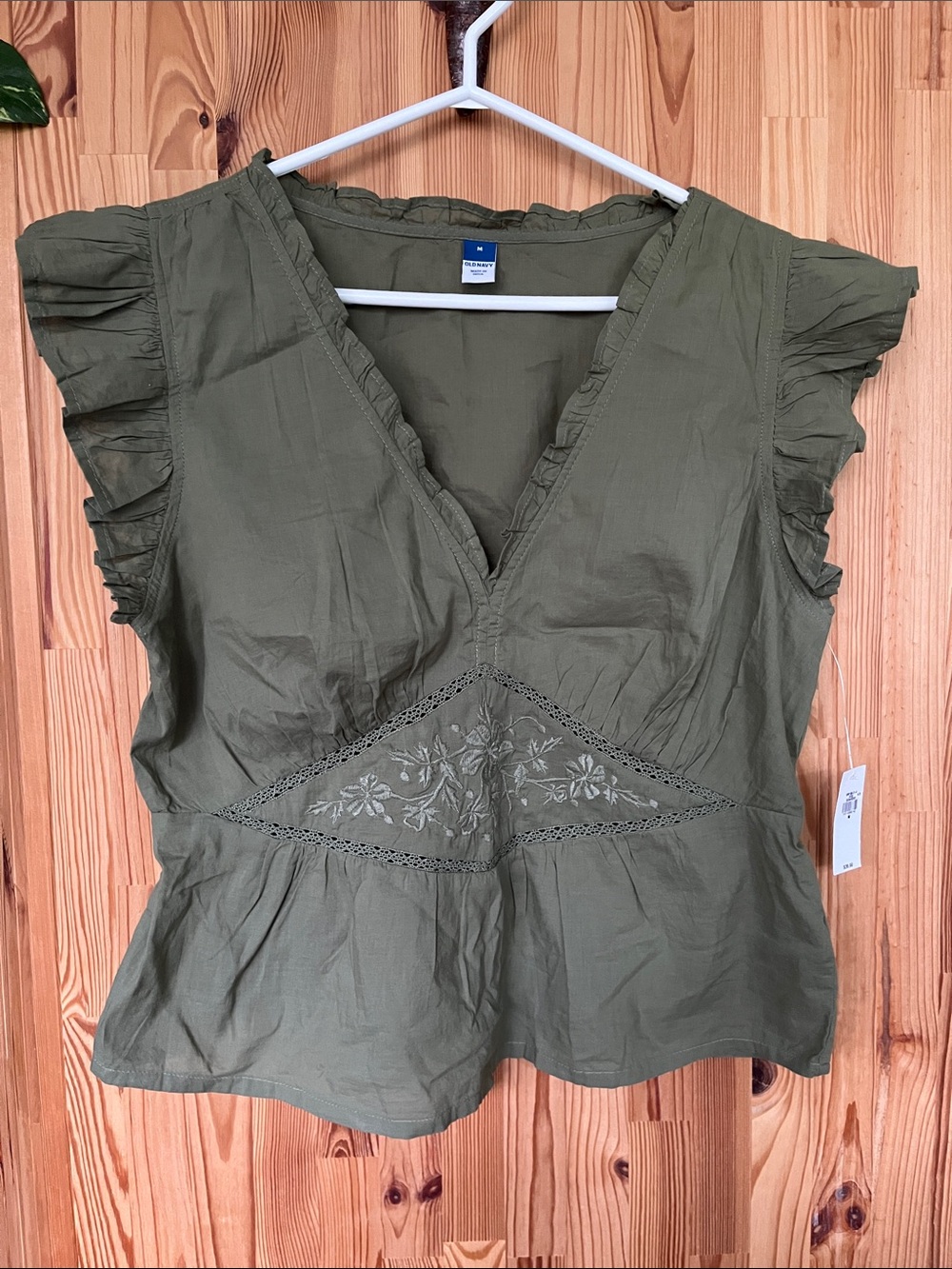 Old Navy Olive Green Cotton V-Neck Top
